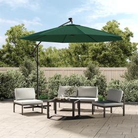 Hanging Parasol with LED Lighting 118.1" Green Metal Pole