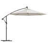 Hanging Parasol with LED Lighting 118.1" Sand Metal Pole