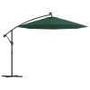 Hanging Parasol with LED Lighting 118.1" Green Metal Pole