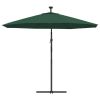 Hanging Parasol with LED Lighting 118.1" Green Metal Pole