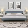 Faux Leather Upholstered Platform Bed Frame with led lighting , Curve Design, Wood Slat Support, No Box Spring Needed, Easy Assemble, King Size, Gray