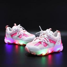 Children LED Glowing Shoes Baby Luminous Sneaker Boys Lighting Running Shoes Kids Breathable Mesh Sneakers Autumn Winter Shoe (Color: Pink)