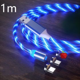 Magnetic Charging Cable Streamer Fast Charging Cable Lighting Micro USB Cable LED Magnet Charger Type-C Cable (Color: Blue)