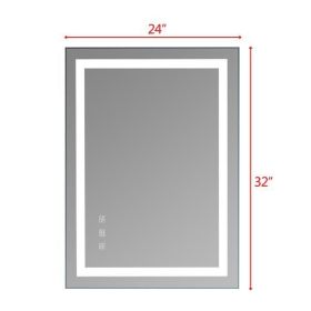 LED Lighted Bathroom Mirror, Horizontal/Vertical Wall Mounted Vanity Mirror with Light, Anti Fog, Dimmable Touch Sensor 5 Size (size: 32x 24 Inch)