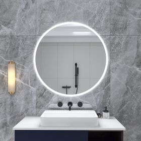 32 in. Round Wall-Mounted Dimmable LED Bathroom Vanity Mirror with Defogger and Bluetooth Music Speaker (Color: Silver)