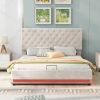 Queen Size Storage Upholstered Platform Bed with Adjustable Tufted Headboard and LED Light