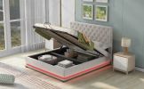Queen Size Storage Upholstered Platform Bed with Adjustable Tufted Headboard and LED Light