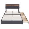 Queen Size Upholstered Platform Bed with Storage Headboard, LED, USB Charging and 2 Drawers