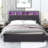 Queen Size Upholstered Platform Bed with Storage Headboard, LED, USB Charging and 2 Drawers