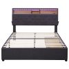 Full Size Upholstered Platform Bed with Storage Headboard, LED, USB Charging and 2 Drawers
