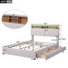 Full Size Upholstered Platform Bed with Storage Headboard, LED, USB Charging and 2 Drawers
