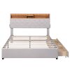 Full Size Upholstered Platform Bed with Storage Headboard, LED, USB Charging and 2 Drawers