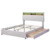 Full Size Upholstered Platform Bed with Storage Headboard, LED, USB Charging and 2 Drawers