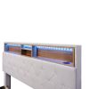 Full Size Upholstered Platform Bed with Storage Headboard, LED, USB Charging and 2 Drawers