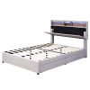 Full Size Upholstered Platform Bed with Storage Headboard, LED, USB Charging and 2 Drawers
