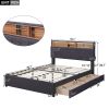 Full Size Upholstered Platform Bed with Storage Headboard, LED, USB Charging and 2 Drawers