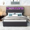 Full Size Upholstered Platform Bed with Storage Headboard, LED, USB Charging and 2 Drawers