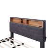 Full Size Upholstered Platform Bed with Storage Headboard, LED, USB Charging and 2 Drawers