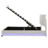 Queen Size Storage Upholstered Platform Bed with Adjustable Tufted Headboard and LED Light