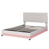 Queen Size Storage Upholstered Platform Bed with Adjustable Tufted Headboard and LED Light