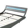Faux Leather Upholstered Platform Bed Frame with led lighting , Curve Design, Wood Slat Support, No Box Spring Needed, Easy Assemble, Queen Size,