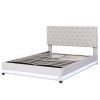 Queen Size Storage Upholstered Platform Bed with Adjustable Tufted Headboard and LED Light
