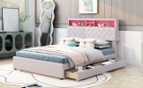 Full Size Upholstered Platform Bed with Storage Headboard, LED, USB Charging and 2 Drawers