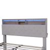Queen Size Upholstered Platform Bed with Storage Headboard, LED, USB Charging and 2 Drawers