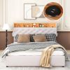 Queen Size Upholstered Platform Bed with Storage Headboard, LED, USB Charging and 2 Drawers