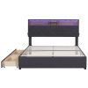 Queen Size Upholstered Platform Bed with Storage Headboard, LED, USB Charging and 2 Drawers