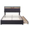 Full Size Upholstered Platform Bed with Storage Headboard, LED, USB Charging and 2 Drawers