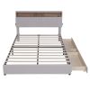 Queen Size Upholstered Platform Bed with Storage Headboard, LED, USB Charging and 2 Drawers