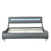 Faux Leather Upholstered Platform Bed Frame with led lighting , Curve Design, Wood Slat Support, No Box Spring Needed, Easy Assemble, Queen Size,