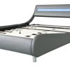 Faux Leather Upholstered Platform Bed Frame with led lighting , Curve Design, Wood Slat Support, No Box Spring Needed, Easy Assemble, Queen Size,