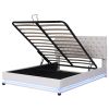 Queen Size Storage Upholstered Platform Bed with Adjustable Tufted Headboard and LED Light
