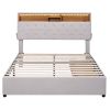 Full Size Upholstered Platform Bed with Storage Headboard, LED, USB Charging and 2 Drawers