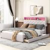 Queen Size Upholstered Platform Bed with Storage Headboard, LED, USB Charging and 2 Drawers