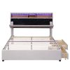 Full Size Upholstered Platform Bed with Storage Headboard, LED, USB Charging and 2 Drawers