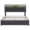 Queen Size Upholstered Platform Bed with Storage Headboard, LED, USB Charging and 2 Drawers