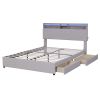 Queen Size Upholstered Platform Bed with Storage Headboard, LED, USB Charging and 2 Drawers