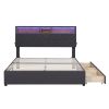 Queen Size Upholstered Platform Bed with Storage Headboard, LED, USB Charging and 2 Drawers
