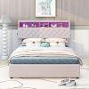 Full Size Upholstered Platform Bed with Storage Headboard, LED, USB Charging and 2 Drawers