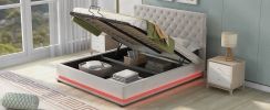 Queen Size Storage Upholstered Platform Bed with Adjustable Tufted Headboard and LED Light