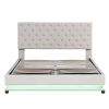Queen Size Storage Upholstered Platform Bed with Adjustable Tufted Headboard and LED Light